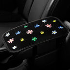 Embroidery Cute Steering Wheel Cover Floral Decor+Center Console Cover+Belt Cover,Anti-Slip,Sweat Absorption,3pcs