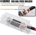 4 Gauge Wire (25 Feet Black+25 Feet Red) Copper Clad Aluminum Automotive Power Ground Cable Wire,20PCS Lugs Terminal Connectors,Heat Shrink Tubing,100A ANL Fuse with Cable Cutter