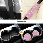 11PCS/Set Bling Car Accessories Set for Women, Rhinestone Vehicle Steering Wheel Cover Seat Belt Cushion Gear Shift Protector Cup Holder Coaster, Universal Automotive Accessories (All Pink)
