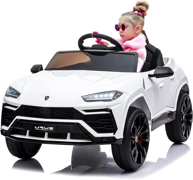 Electric Car for Kids 12V Licensed Lamborghini Ride On Car with Remote Control,Max Speed 2.5Mph,LED Lights,Music Players,Opening Doors,Spring Suspension,Toddler Cars to Drive (White)