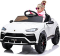 Electric Car for Kids 12V Licensed Lamborghini Ride On Car with Remote Control,Max Speed 2.5Mph,LED Lights,Music Players,Opening Doors,Spring Suspension,Toddler Cars to Drive (White)