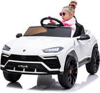 Electric Car for Kids 12V Licensed Lamborghini Ride On Car with Remote Control,Max Speed 2.5Mph,LED Lights,Music Players,Opening Doors,Spring Suspension,Toddler Cars to Drive (White)