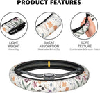 Watercolor Wildflowers Car Steering Wheel Cover, Non-Slip Absorbing Sweat Car Wheel Cover Accessories for Men Women,Universal 15" Fit Auto SUV Vans Trucks