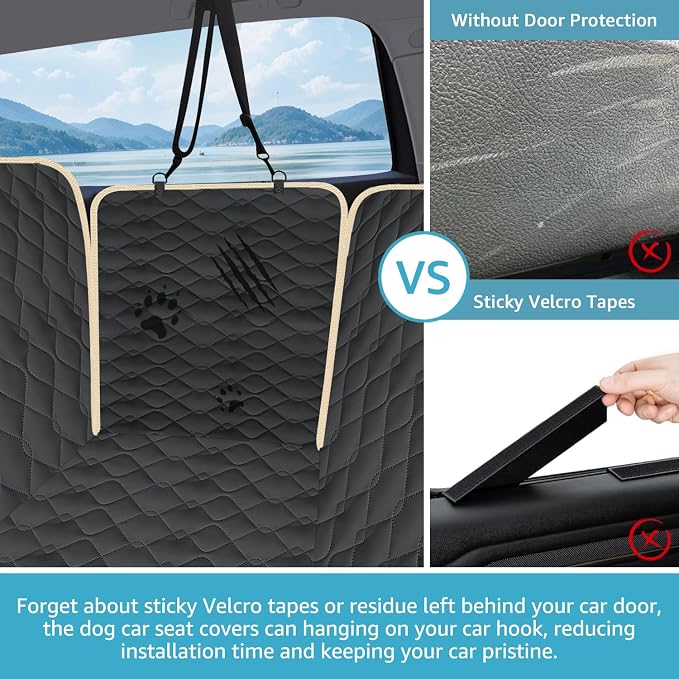 Dog Car Seat Covers for Back Seat with 2 Seat Belts, Waterproof Dog Car Hammock with Mesh Window Durable Scratch Proof Nonslip Pet Carseat Covers Universal Fit Protector for Cars, Trucks & SUVs