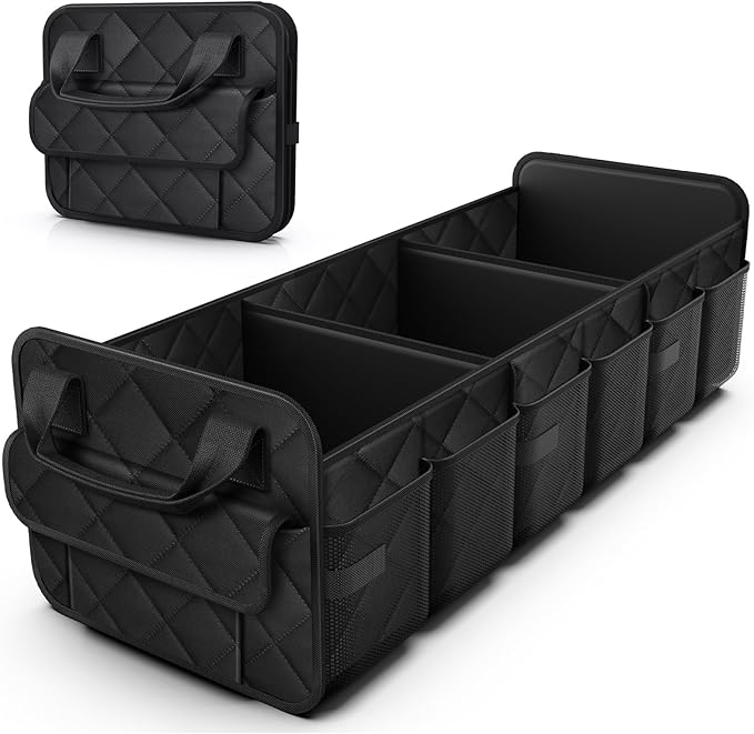 Trunk Organizer for SUV – Foldable & Portable Car Organizers and Storage with 3 Compartments, Large Capacity Car Trunk Organizer Car Accessories for Truck Sedan, Black, 32.3" x 12.8" x 11.0"