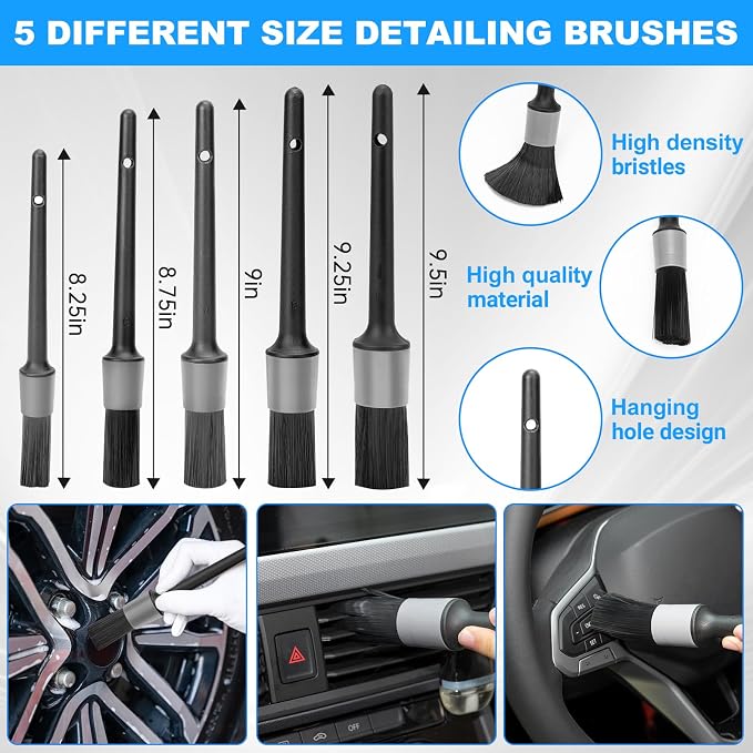 Car Detailing Kit, Car Detailing Brush Set, Car Cleaning Drill Brush Kit with Extension Pole, Professional Auto Detailing Supplies for Automobile Interior Exterior Wheels