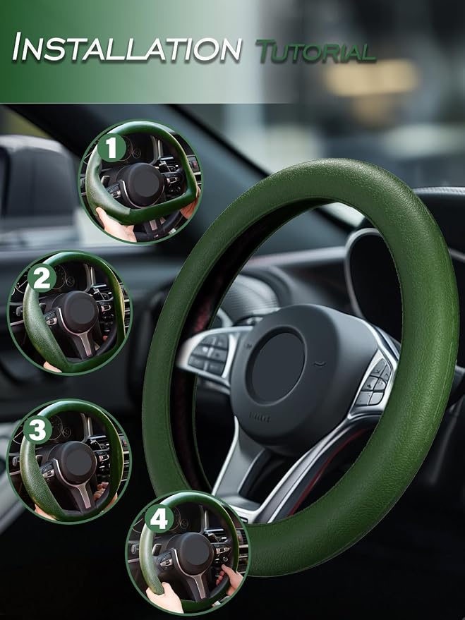 Car Steering Wheel Cover, Non-Slip Silicone Material, Multiple Color Choices, Universal Auto Parts Steering Wheel Cover, Suitable for Most Cars (Dark Green)