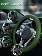 Car Steering Wheel Cover, Non-Slip Silicone Material, Multiple Color Choices, Universal Auto Parts Steering Wheel Cover, Suitable for Most Cars (Dark Green)