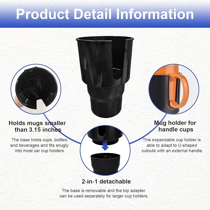 Cup Holder Expander for Car, 4 Inch Car Cup Holder Expander Adapter, Detachable Expander Car Coffee Mug Adapter Organizer, Car Cup Holder for 32-50 oz Bottles & Cups
