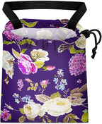 Car Trash Bag Hanging Back of Seat Waterproof Small Cute Printed One-Handed Strap Drawstring Garbage Bags for Car-Purple Floral