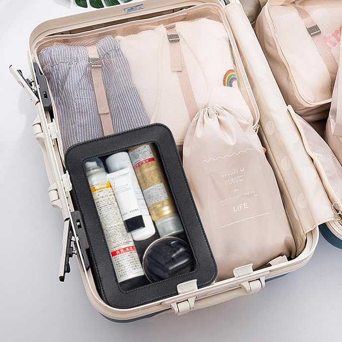 2 Pcs Clear Makup Bag Set, Clear Cosmetic Bags with Zipper Waterproof Small Travel Cosmetic Case Cute Make Up Pouch Mini Car Essentials for Women Travel Car Organizer