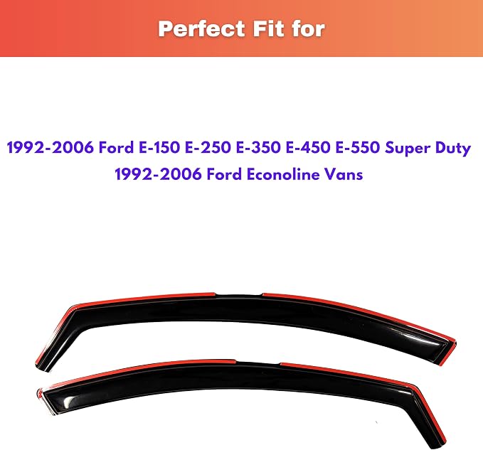 KPY Rain Guards Fit for 1992-2006 Ford E150 E250 E350 E450 E550 Super Duty, in-Channel Window Visors Vent Wind Deflectors 2PC, Truck Accessories for 1992-2006 Ford Econoline Vans