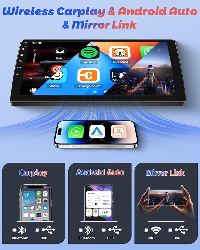 2+64G Android Car Radio for Honda Accord 2003 2004 2005 2006 2007, 9 Inch Touchscreen Radio Wireless Carplay Android Auto, WiFi GPS Navigation Bluetooth FM RDS EQ Mirror Link