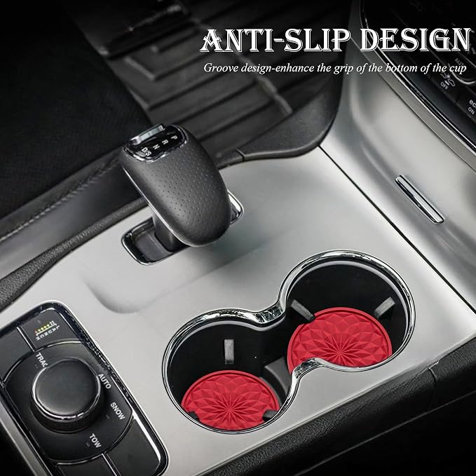 2 Pack Silicone Car Cup Holder Coaster – 2.75 Inch Non-Slip Drink Mat, Universal Fit for Most Vehicles – Cute & Functional Auto Accessories (Red)