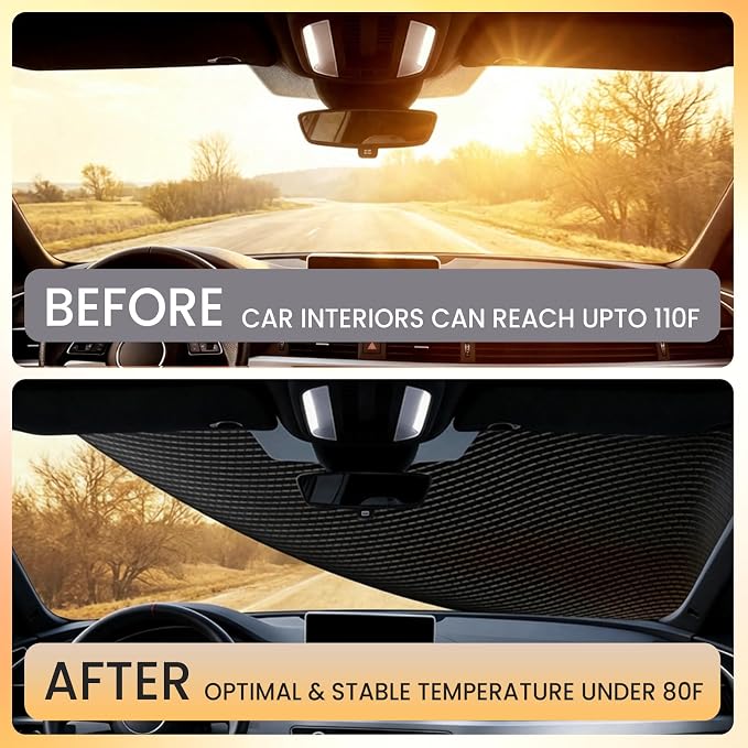 All Weather Windshield Cover with Magnetic Edges, 4-Layer Thick Waterproof Sunshade Snow Cover for Most Vehicles