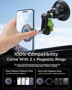 Magnetic Car Phone Holder, Ultra Stable Windshield Phone Mount, Strong Suction Cup & Powerful Magnetic, 360° Rotatable, Durable Premium Aluminum Alloy, for All Vehicles & All Smartphones