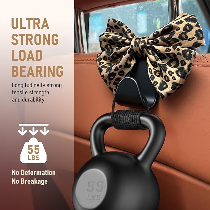 Bow Car Hooks for Purses and Bags, 2 Pack Cute Car Purse Hook, Universal Car Seat Headrest Hooks Bag Holder, Bow Car Accessories, Automotive Purse Hook Hanger Interior Decoration Accessories (Leopard)