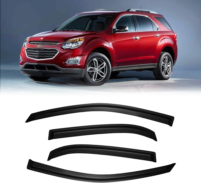 Window Visor for 2010-2017 Chevy Equinox, Out-Channel Rain Guards Shields Vent Deflector Shade Wind Dark Smoke Ventshade Ventvisor for 10-17 Equinox, Tape-On Outside-Mount, 4PCS