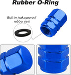 Aluminum Tire Stem Valve Caps Wheel Valve Covers Car Dustproof Tire Cap Cover Accessories, Universal for SUV, Car, Bike and Motorcycle, Hexagon Shape (4PCS Blue)