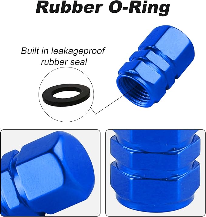 Aluminum Tire Stem Valve Caps Wheel Valve Covers Car Dustproof Tire Cap Cover Accessories, Universal for SUV, Car, Bike and Motorcycle, Hexagon Shape (4PCS Blue)