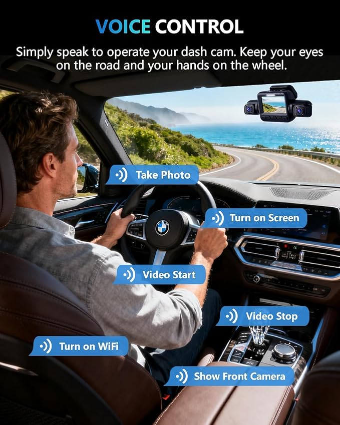 AI Dash Cam Front Rear Inside with Driver Monitor System, 360° Car Camera 4K, 4 Channel Camera for Cars, WiFi GPS, Dashcam 64GB SD Card, Night Vision, 24H Parking Mode, Upgrade DMS V8Plus