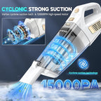 Handheld Vacuum Cordless, 15000PA Strong Suction Hand Held Car Vacuum Cleaner Portable with Multi-Nozzles & Washable Filter, Lightweight Rechargeable Vacuum Cleaner for Home, Car, Office, Pets