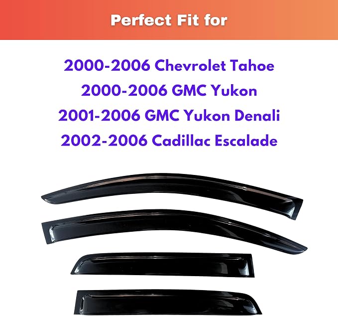 KPY Rain Guards Fit for 2000-2006 Chevrolet/Chevy Tahoe, Out-Channel Window Visors Vent Wind Deflectors 4PC, Car Accessories for 2000-2006 GMC Yukon/Yunkon Denali, 2002-2006 Cadillac Escalade