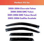 KPY Rain Guards Fit for 2000-2006 Chevrolet/Chevy Tahoe, Out-Channel Window Visors Vent Wind Deflectors 4PC, Car Accessories for 2000-2006 GMC Yukon/Yunkon Denali, 2002-2006 Cadillac Escalade
