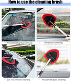 Car Windshield Cleaner Tool, Vehicle Window Detailing Cleaning Kit with Extendable Handle & 4 Washable Microfiber Pad, Auto Glass Wiper Cleaner for Exterior & Interior, Universal Fit (Red)