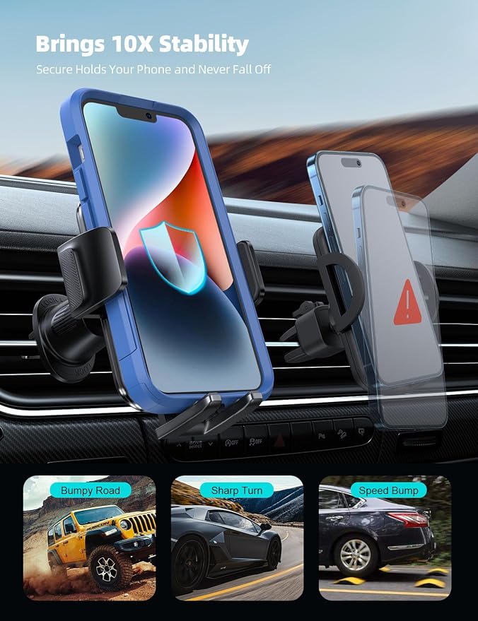 2026 Wider Clamp & Metal Hook Car Phone Holder Vent [Thick Cases Friendly] Phone Holders for Your Car Mount Gfts Automobile Hands Free Accessories for Women Men for iPhone 16 15 14 13 Pro Max