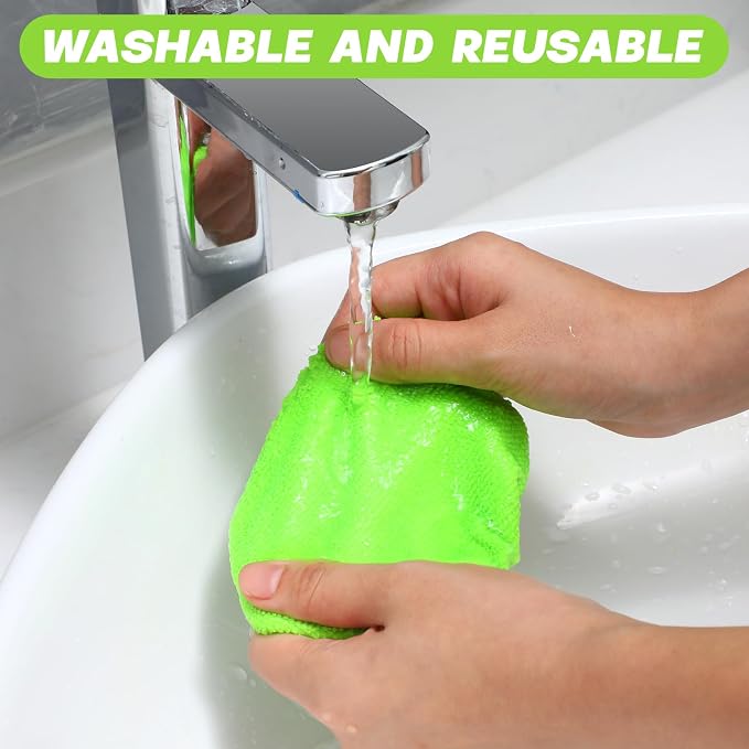 10 Pcs Windshield Cleaner Tool Car Window Cleaning Supplies with Extendable Handle Include 6 Washable Microfiber Bonnets 2 Empty 60ml Spray Bottle Glass Wiper Kit (Green)