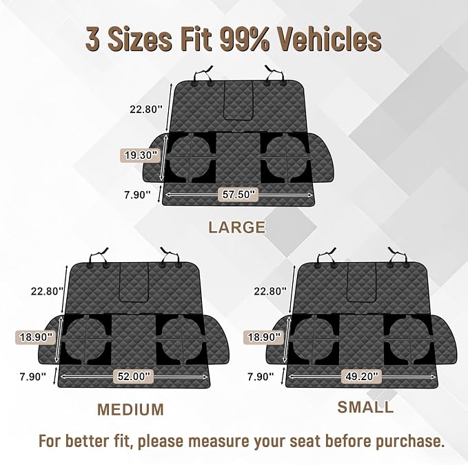 Dog Car Seat Cover for Back Seat, Heavy Duty Nonslip Car Seat Protector for Child Car Seat, Waterproof Bench Seat Cover for Dogs and Kids, Compatible with Armrest, Fits Sedan (Black)