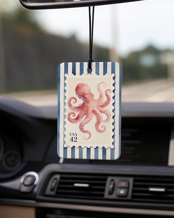 Navy Blue Beach Car Air Freshener 4 Pcs Coconut Scented, Starfish Octopus Palm Tree Car Accessories Mirror Decor for Women, Coastal Cowgirl Hanging Air Freshener for Cars Closet Drawer Books