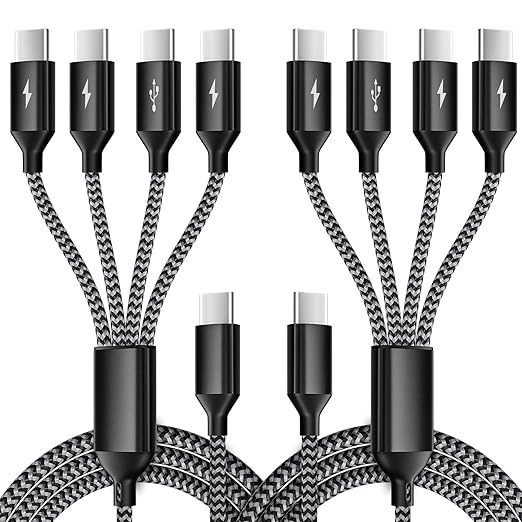 USB C Splitter Multi Charging Cable 2Pack, Dual Type C Charger Cord,4 in 1 Multiple Nylon Braided Cable with 4 Type-C Connectors Compatible with iPhone 15 Pro Max/Galaxy/Tablets/Google-5FT.