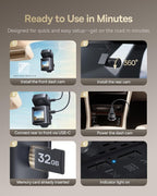 VD1 Pro Solar Dash Cam Front and Rear, 4K+1080P Dash Camera for Cars, Battery Powered Parking Mode, Starvis Night Vision, 32 GB Card Included, 5GHz WiFi, GPS, Wide Angle,Voice Control