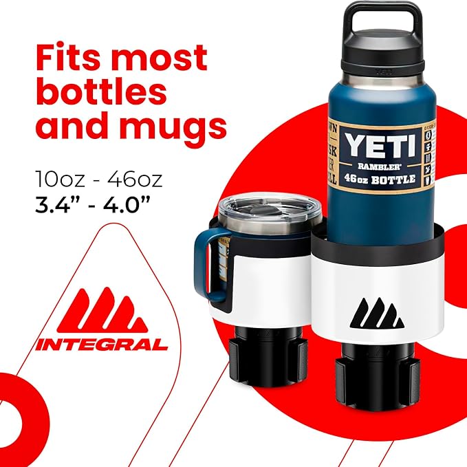 Integral Ultimate Expander Car Cup Holder - Adjustable Base - Expander & Organizer for Vehicles - Compatible with Coffee Mug, Yeti 14/24/36/46oz, Ramblers, Hydro Flasks 32/40oz, 3.4"-4.0" Bottles