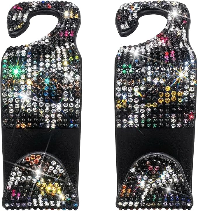 Bling Car Seat Headrest Hooks, 2PCS Leopard Print Backseat Storage Hanger Hooks for Women, Automotive Interior Rear Headrest Decoration Organizers, Universal for Vehicles (Multicolor)