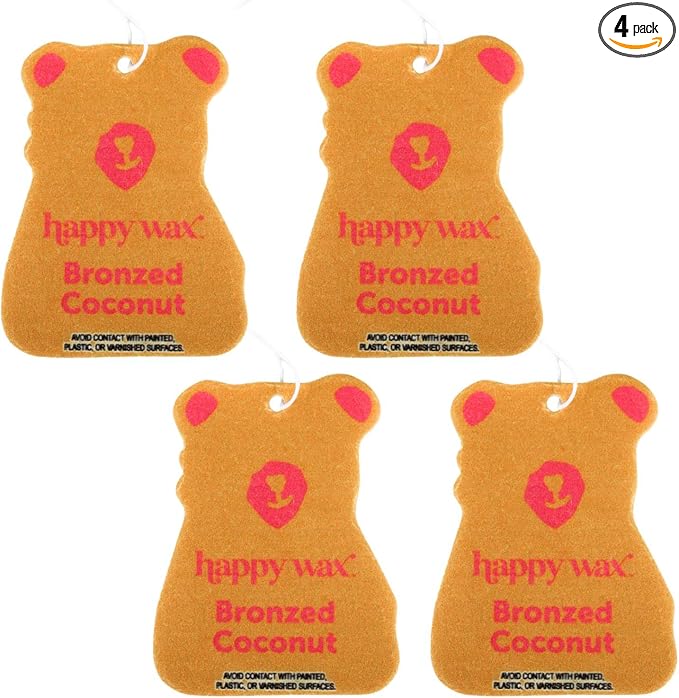 Bronzed Coconut Hanging Car Cub Air Freshener - Scented and Infused with Natural Essential Oils - Cute 4-Pack