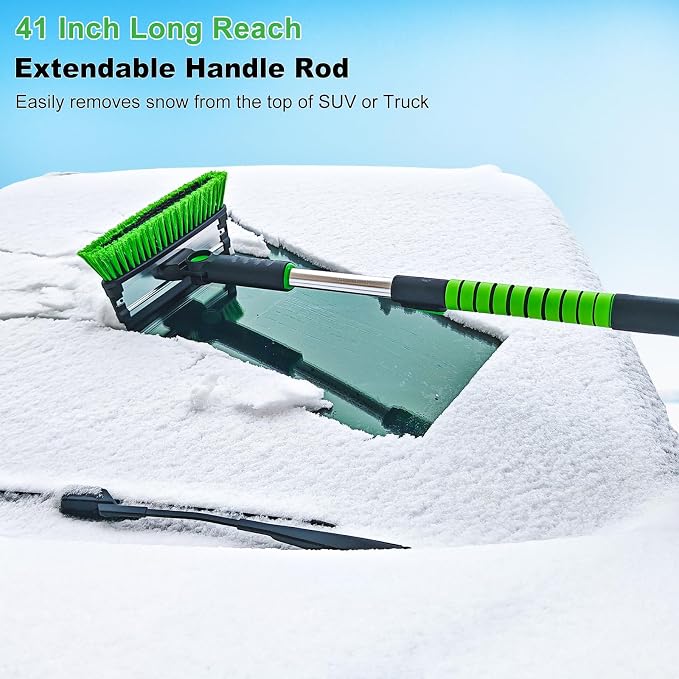 41 Inch Snow Brush and Ice Scraper with Squeegee, Extendable SUV Windshield Ice Scraper and Brush with Foam Grip for SUV Truck Jeep RV Auto Vehicle Window