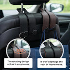 Headrest Hooks for Car, Car Seat Hooks for Headrest, Seat Back Storage Hook, Twinhook Leather Car Headrest Hangers, Seat Back Universal Fit Storage Organizer for Purses and Bags Cute (4, Black+Brown)