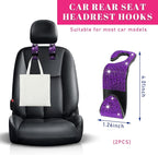 2 PCS Bling Car Seat Headrest Hooks, Crystal Rhinestone Back Seat Hanging Storage Organizer, Auto Purse Bags Hanger, Universal Vehicle Interior Accessories for Women Girls (Purple)