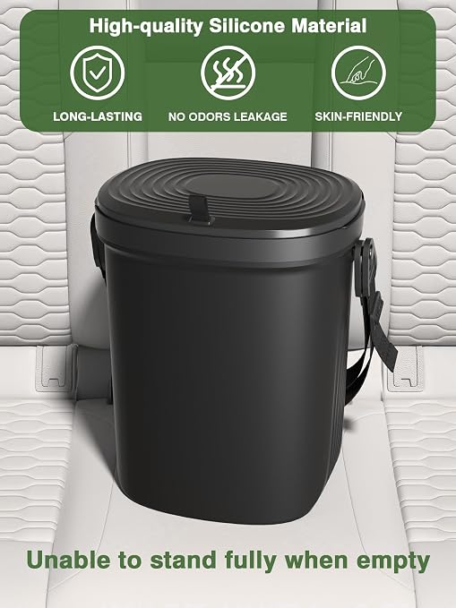 Leakproof Car Trash Can, 1.9 Gallon Soft Silicone Hanging Garbage Can with Lid, Easy to Clean Vehicle Trash Bin, Suitable for Sedans, SUVs, MPVs & Trucks