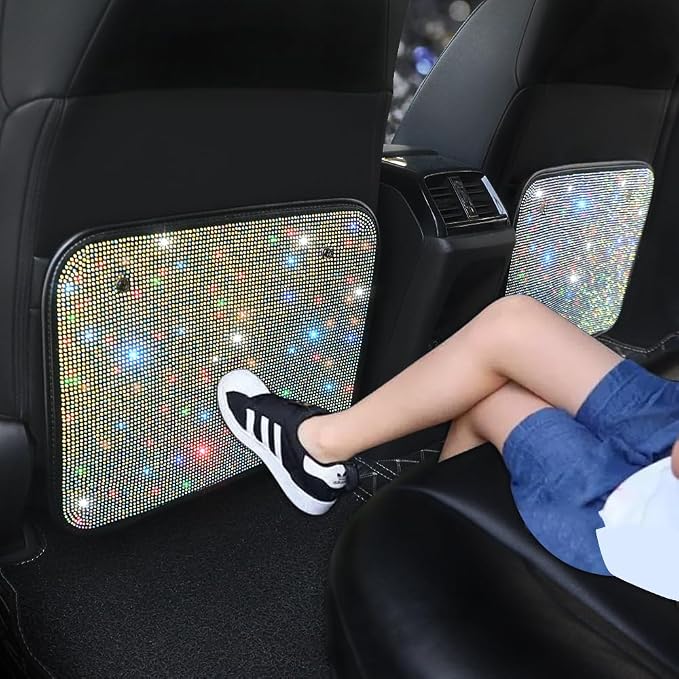 Car Seat Back Protectors with Crystal Rhinestones, Bling Bling Kick Mats Protector，Universal Fit Sparkling Diamond Automotive Interior Protectors for Girls Color 2Pcs