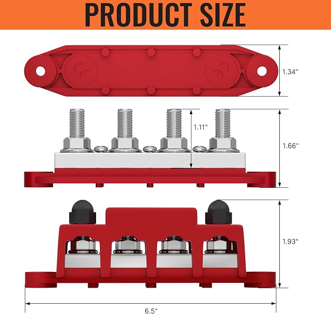 400A Bus Bar 12V Power Distribution Block with 4 x 3/8" Studs 12 Volt Marine Copper Battery Busbar Terminal Block for Car, Boat, Automotive, RV, Solar Wiring - Negative&Positive