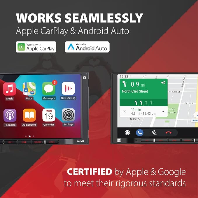 DCPA71 7" Apple CarPlay Android Auto Double DIN Car Stereo | Certified Apple CarPlay and Android Auto, Bluetooth hands-free calling and streaming, backup camera input, USB charging