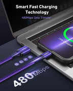 USB to USB C Cable Fast Charging [2 Pack 10FT], USB A to USB C Cable for Car, Durable Braided USB Type C iPhone Charger USBC Cord for iPhone 17/16/15/Pro Max/Plus, Samsung Galaxy S23 and More-Purple