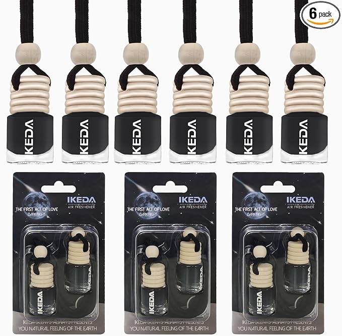 ikeda fragrance Car Air Freshener 4ml Car Scents | 45-Days Keep Fragrance | Automotive Hanging Diffuser Bottles | Remove Auto Odor Long Lasting Fresh Air for Women Deodorizer (6pcs Dark Night)