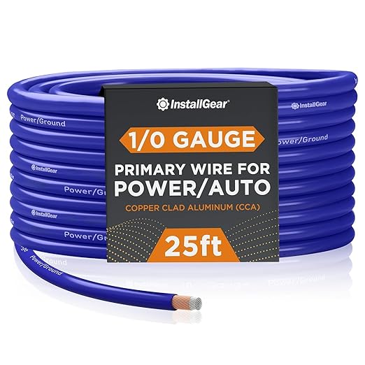 1/0 Gauge Wire (25Ft) Copper Clad Aluminum CAA - Prmiary Automotive, Car Amplifier Power and Ground Cable, Battery Cable, Audio Speaker Stereo, RV Trailer Wiring