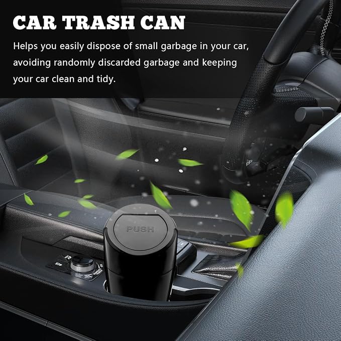 Car Trash Can Bin with Lid, Mini Vehicle Cup Holder Organizer Leakproof Garbage Bin, Waterproof Cup Type Trash Can Multi-Function Storage Container for RV Home Office (Black)