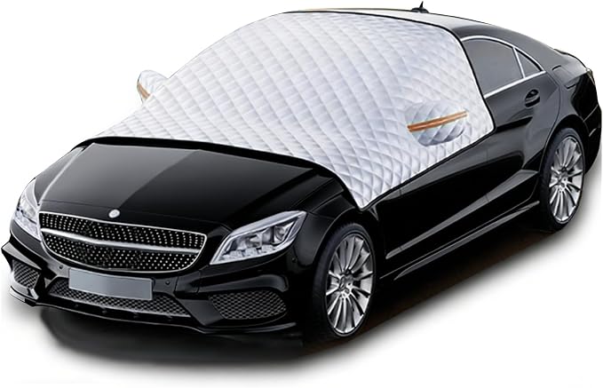 5-Layer Larger Covering Windshield Cover, UV Heat Insulation Sun Shade Cover, All Season Snow Ice Waterproof Hail Windshield Cover for Universal Sedan (Size L)